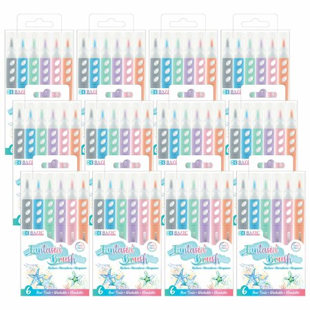BAZIC PRODUCTS Brush Markers, 6 Pastel Colors, 72PK 1267